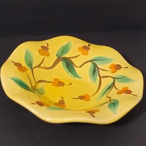 Large Round Fluted Bowl Siena by Gail Pittman Yellow-Green Acorns 10" 3/4